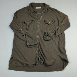 We The Free People Womens Brown Button Up Blouse 3/4 Sleeve XS Size Linen Blend